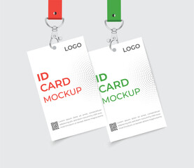 Realistic ID card mockup with blank photo and name identification badge