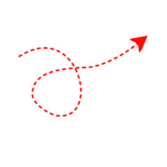 Red arrow icon on transparent background. Dashed style arrow icon for your web site design, logo, app, UI. arrow indicated the direction symbol. curved dash arrow sign.