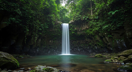 Obraz premium Serene Waterfall in Lush Tropical Rainforest