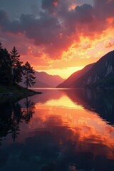 Golden sunset colors on a bodensee lake at dusk, scenery, lake