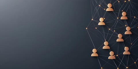 Influencer marketing concept. Digital networking illustration with connected user icons on a dark background.