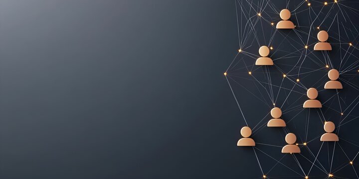 Influencer marketing concept. Digital networking illustration with connected user icons on a dark background.