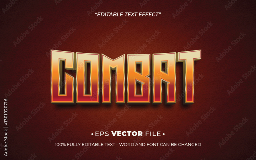 Poster combat editable text effect vector template with 3d style