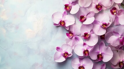 Beautiful collection of pink orchid flowers on a textured background