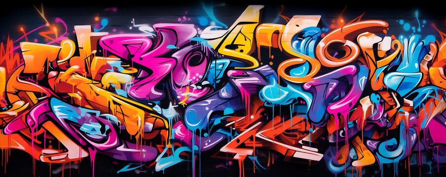 Abstract Graffiti Wall: An explosion of bold, vibrant colors in a psychedelic graffiti art piece.  The abstract, 3D style creates a visual symphony of textures and shapes.