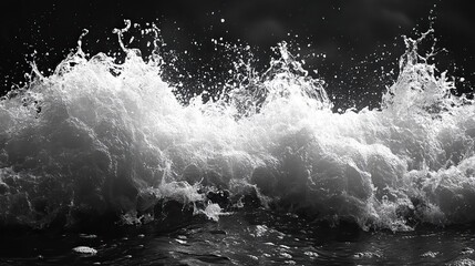 Rough river water surface with splashes, black and white abstract texture.
