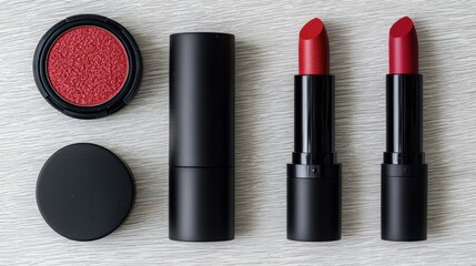 Beauty makeup action lipstick flat lay displaying skin radiance in a chic setup