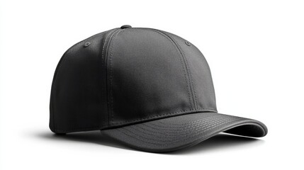 A minimalist snapback in dark charcoal, isolated white background 