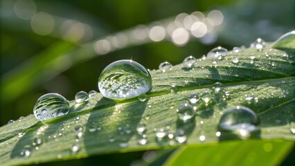 Crystal-Clear Water Droplets on Leaf Macro Nature Photography V2