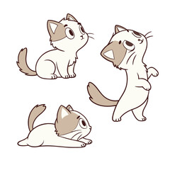 Cute Cartoon Kitten Illustrations: Playful Cat Poses in Vector Art Style, White and Tan Kitten Graphics, Adorable Animal Clipart for Kids, Pet Illustration Collection
