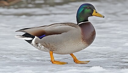 Duck walking on ice, close-up, wildfowl, nature, outdoors