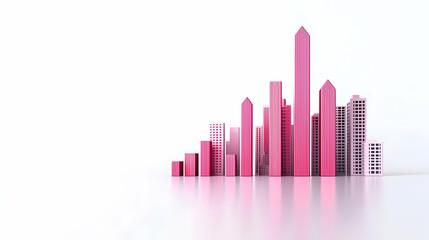 Obraz premium Abstract Pink City Skyline with Reflection on White Background