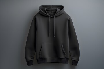 Black hoodie isolated on gray background. black hoodie mock up. 