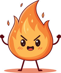 Cute Kawaii cartoon fire emoji character. Funny fire mascot clipart design. Playful blazing flame vector illustration. Angry or happy flame character. Chibi fire character fun and playful flame