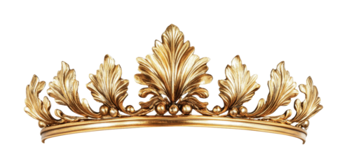Elegant golden crown design with intricate leaf patterns suitable for royalty and special occasions in regal settings, cut out