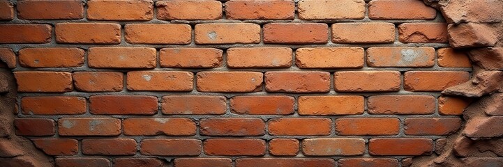 Obraz premium Ancient brick wall, significant mortar damage, distressed texture , mortar, building