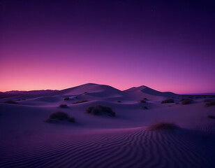 A beautiful purple desert landscape under a starry evening sky