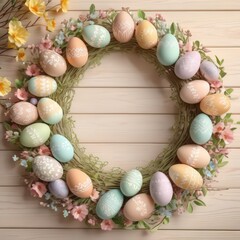 Elegant wooden Easter eggs featuring intricate floral wreath designs, ideal for holiday-themed projects and seasonal inspiration