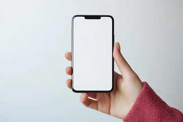 High Resolution of Woman Finger on a Blank Smartphone Screen,Isolated on White