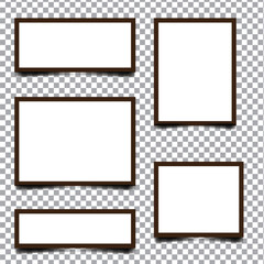 Empty white different photo frame with shadows. Set realistic photo card frame mockup - stock vector
