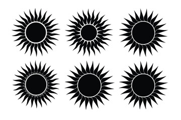 Fototapeta premium Set of Six stylized sun icons Silhouettes vector