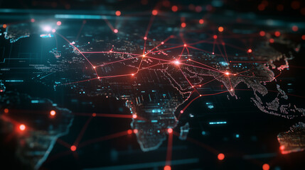 Obraz premium World map with glowing lines connecting countries