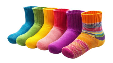 Colorful socks isolated on transparent background.