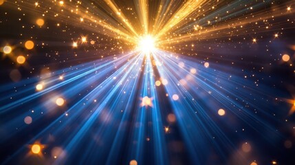 Obraz premium Bright golden and blue light rays emanating from a center point