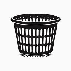 very simple flat and single minimalist Laundry Basket Silhouette in black on a white background