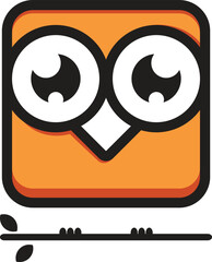 Orange owl icon with minimalist and modern design. Flat style, perfect for logos, apps or other graphic elements. Vector format with clean details and balanced proportions.