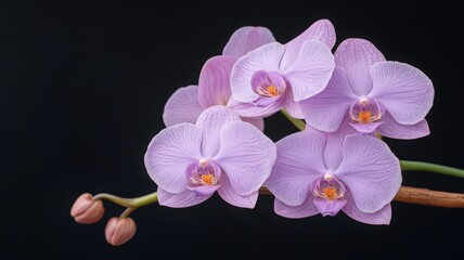 Obraz premium Delicate Light Purple Orchids Against Black Background