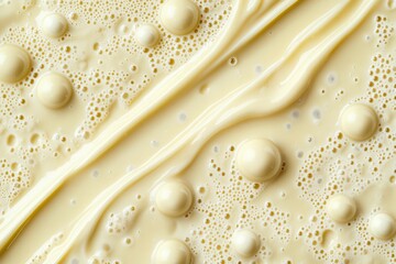 Creamy texture with bubbles on yellow background. AI generated