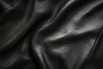 Luxurious black leather texture with intricate folds. AI generated