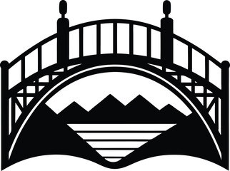 Bridge over a river silhouette vector illustration.
