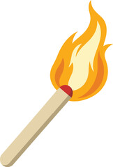 Burning Matchstick Fire Flame Clipart Illustration. Lit Match Fire Icon Simple Vector Design. Blazing with Flame Heat and Energy Symbol. Matchstick on Fire Flat Style Clipart.