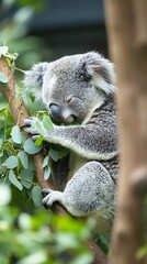 Koala eating eucalyptus, tree, zoo