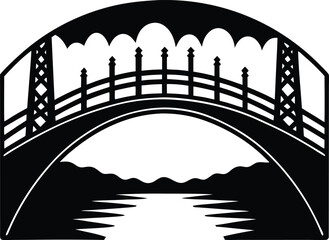 Bridge over a river silhouette vector illustration.