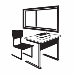 Desk with chair and books in front of a window