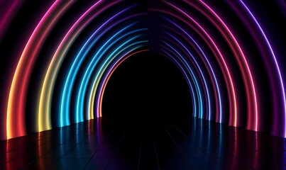 Light at the end of tunnel. colorful strands in a line in a black background