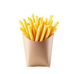 Crispy French Fries in Paper Container on Transparent Background