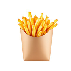 Crispy French Fries in Paper Container on Transparent Background
