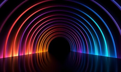 Fototapeta premium Light at the end of tunnel. colorful strands in a line in a black background