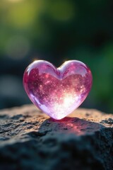 Obraz premium Single crystal heart resting on a stone surface, steady, rugged, natural