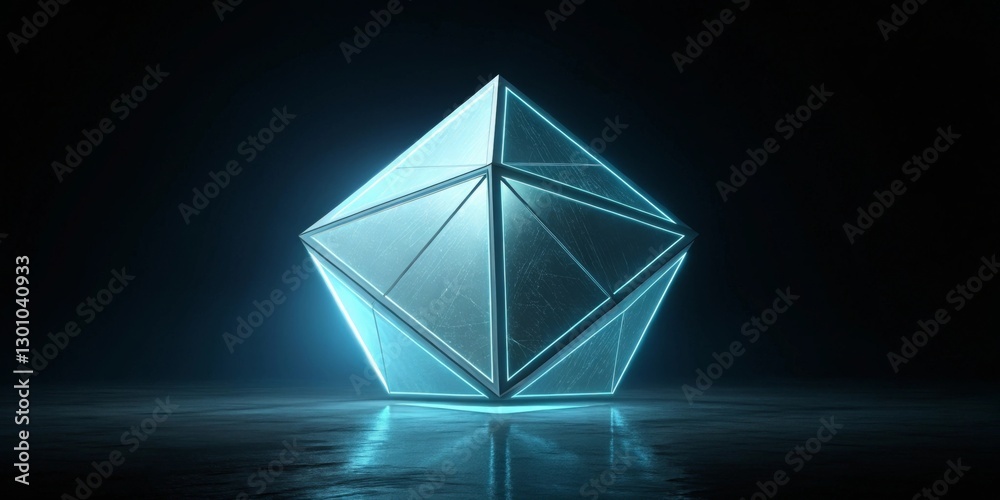 Aufkleber A futuristic, glowing object like a sleek tech device or geometric shape, floating against a dark black background to create a sense of mystery