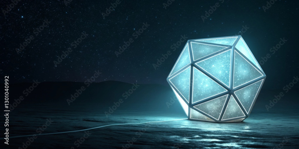 Aufkleber A futuristic, glowing object like a sleek tech device or geometric shape, floating against a dark black background to create a sense of mystery