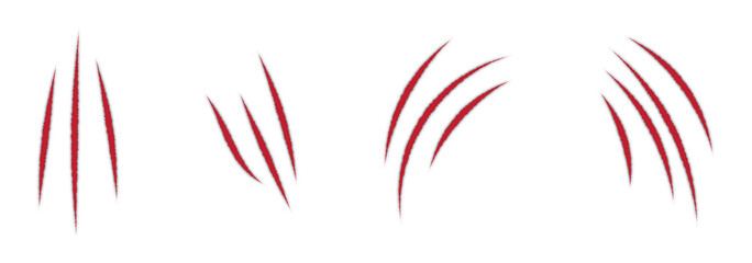 Obraz premium animal claw scratch marks on white background. Cat tiger paw shape scratches signs. animal claw scratches mark set. scar or scratch icons for wilderness, animal attack, wild animal, warning.