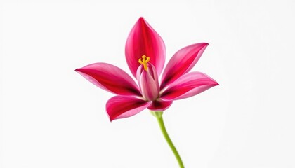 Single vibrant bloom, petals unfurled, against pure white backdrop, image, colorful