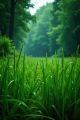 Tall prairie grasses bend under the weight of heavy forest rain, greenery, prairie