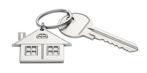 House Keys with House-Shaped Keychain – Transparent Background, Real Estate Concept
Real Estate House Key with Home-Shaped Keychain – Isolated on Transparent Background