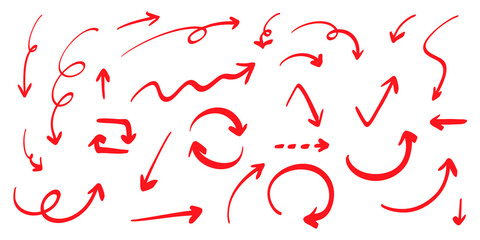 ベクターのペンの手書きの矢印セット 赤